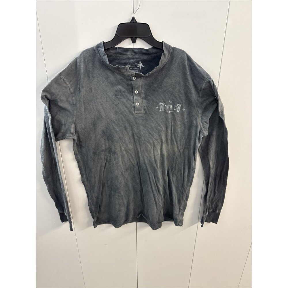 Aqua Henley Mens 2XL Gray Long Sleeve Shirt Cross Wings